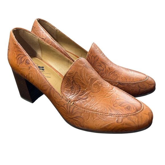 Patricia Nash Floral Tooled Leather Block Heel Pump Loafer Women EU 39 / US 9 - Picture 2 of 9